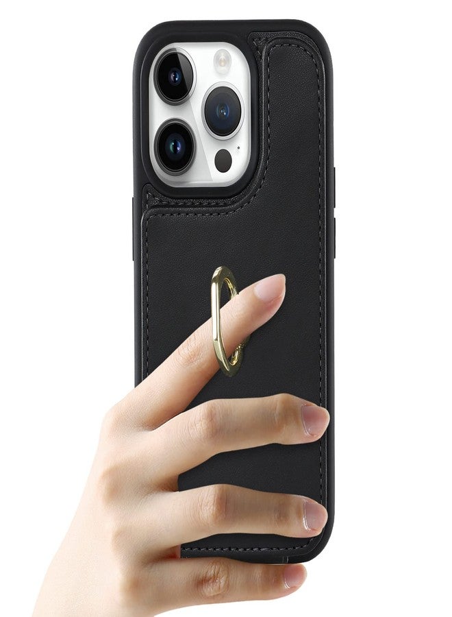 جراب Lipvina لهاتف iPhone 13 Pro مع حامل بطاقات، وحامل بطاقات ائتمان، وحامل حلقي، وحافظة هاتف قابلة للطي ومقاومة للصدمات للرجال والنساء (6.1 بوصة، أسود) - Image 5